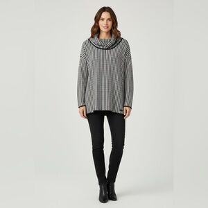 Calvin Klein Black and White Houndstooth Cowl Neck Sweater